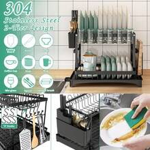 Kitchen Dish Rack, Draining Rack, Storage Rack, Countertop Bowl Plate Cutlery Organizer With Cup Holder - Multicolor - View 6