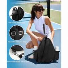 Tennis Bag, Quilted Tennis Sling Crossbody Backpack, Water Resistant Tennis Racket Bags For Women Men, Suitable For Pickleball Tennis Badminton - Black + Medium - View 8
