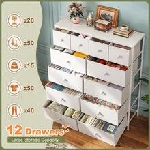 Tall Dresser, Dresser For Bedroom With 14 Drawers, Tall Bedroom Dresser For Bedroom, Large Fabric Dresser With Wood Top And Metal Frame, Mother's Day Decor, Room Decor, Home Decor, Festival Decor - 白色 - 查看 4