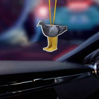 Cute Pigeon Car Decor Hanging Ornament With Yellow Boots - Fragrance Free, Alcohol Free, Decorative Rearview Mirror Hanging Accessory, Ideal Car Interior Accessory, Funny Acrylic Hanging Ornament, Car Decor, Car Interior Accessory, Women's Car Accessory, Car Decoration