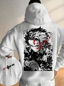 Men's Anime Hoodie For Anime Fans - Stylish And Unique Design, Cool Graphic Print, Fashionable Street Style Sweatshirt, Perfect For Anime Lovers, Casual Wear, Hip-Hop Look, Urban Wear, Must-Have For Anime Fans, Must-Have For Geeks, Bold Artwork, Fashion-Forward, Modern Hoodie - 白色 - 查看 1