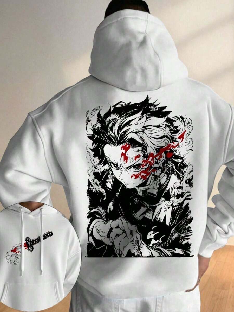 Men's Anime Hoodie For Anime Fans - Stylish And Unique Design, Cool Graphic Print, Fashionable Street Style Sweatshirt, Perfect For Anime Lovers, Casual Wear, Hip-Hop Look, Urban Wear, Must-Have For Anime Fans, Must-Have For Geeks, Bold Artwork, Fashion-Forward, Modern Hoodie - 白色 - 查看 1