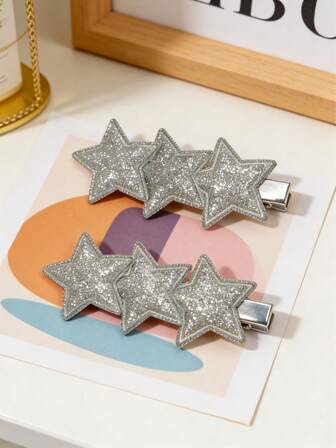 1 Pair Shiny Star Sequin Hair Clips, Attention-Grabbing Party Hairstyle, Sweet & Cool Side Bangs Hairpin Hair Accessories For Girls, Suitable For Daily Use