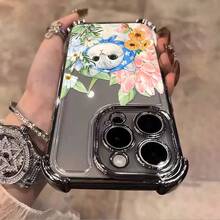 1pcs Colorful Floral Cat Phone Case Compatible with Apple Phone 17 16 15 14 13 12 11 ProMax  Silicone Antidrop Phone Case Vintage Girlish Style Cute Elegant Can Be Given To Friends Can Be Given To A Lover - Negro - Ver 5