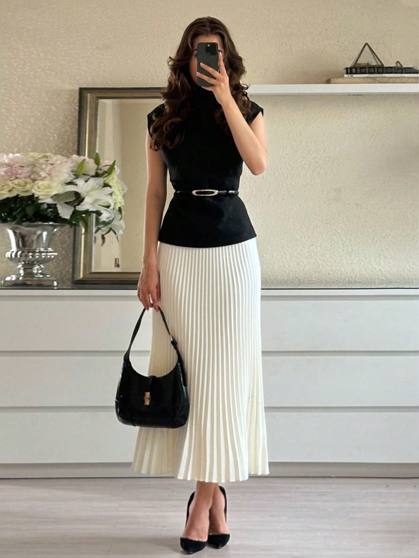 طقم صيفي مكون من 2 قطعة: ملابس علوية أنيق بياقة عا...