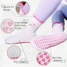 Pilates Socks With Grips Non - Slip Yoga Socks Women, Cute Pilates Grip Sock With Ruffle, Sock Barre/Fitness - 6-10 + Pink - View 6