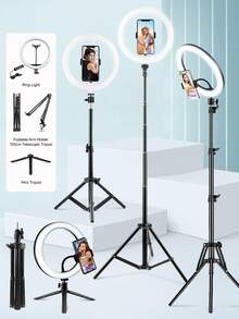 TOKQI 10-Inch Detachable Selfie Ring Light With Flexible Phone Holder, USB Powered, 3 Color Temperatures And 10 Brightness Levels, Includes Extendable Tripod (21.6/52.3/61 Inches), Suitable For Live Streaming, Photography, Video Recording, Makeup, Selfie, Compatible With Smartphones - Multicolor - View 2