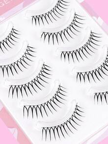 MAANGE 5 Pairs Natural Black Lashes, Breathable, Short, Natural Makeup Effect, Thin & Long Lashes, Korean Cute Lash Style, Elongate Eye Corners, Curly & Enlarging Eyes, Pointed Cartoon Style, Suitable For Women's Travel, Party, Work, Women's Gift - Lông mi Manga nhọn - Xem 7