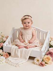 New Wooden Newborn Photography Props 100 Days Baby Photo Shoot Vintage Infant Wooden Bed Photography Accessories, Newborn Solid Wood Bed Photography Props, Removable Baby Solid Wood Original Wood Bed Photo Studio Props - 彩色 - 查看 8