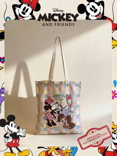 Disney 官方授权帆布手提袋 1 件装 米奇图案帆布单肩包 | 休闲旅行沙滩包 | 大容量可重复使用帆布购物袋 | 花卉印花杂货单肩包，适合日常/外出/购物/返校/沙滩/笔记本电脑包