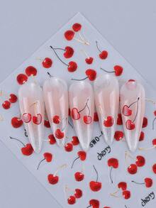 2片装3D超可爱多汁樱桃美甲贴纸，DIY水果美甲贴纸，自粘式，DIY美甲装饰，美甲配件，适合女性和女孩，情人节，婚礼美甲设计用品 - 紅色 - 查看 5