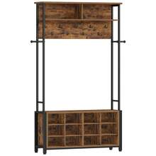 HaluPeit Coat Rack With Shoe Storage, Hall Tree With Bench For Hallway, 14 Open Compartments, Coat Stand With Adjustable Shelves, 13 Hooks, Top Storage For Living Room, Entrence - 復古棕黑色 - 查看 8