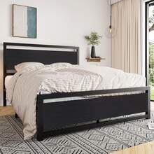 Allewie Full/Queen Bed Frame With Headboard, Heavy Duty Metal Platform Base With Strong Support, Underneath Storage Space, Stable Mattress Foundation, No Box Spring Needed, Black - 黑色 - 查看 1