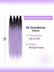 24英寸脏辫接发，SE纤细0.6厘米宽脏辫接发，合成手工柔软嬉皮风脏辫，女士适用 - 彩色 - 查看 3