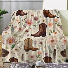 Retro Western Cowboy Theme, Cowboy Boots, Cowboy Hats, Cacti, Feather Design Patterns, Modern Home Style,Super Soft Flannel Printed  Blanket,As Birthday Gifts, Family, Wedding, Souvenir Blankets, Polyester Blankets Suitable For All Seasons, Washable, Machine Washable, Lightweight, Breathable, Comfortable, Warm, Unique, 280gsm For Him, Her Personalized Ideal Gifts For Her, Him, Family, Boyfriend, Girlfriend, Father, Family, Mother, Lover, Daughter, Son, Grandfather, Grandmother, Teacher,Doctor, Nurse,Friend, Classmate, Pet.Perfect Nap, Camping, Travel, Home, Daily Life, Office Decoration, Birthday, Anniversary, Valentine's Day, Thanksgiving, Graduation Season,Christmas, Halloween, Mother's Day, Father's Day, Wedding, New Year Gifts ,Sofa,Bed,Car,Bedroom,Living Room,Office,  Outdoor Camping, Beach,Wall Decoration - 多色41 - 查看 2