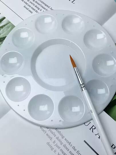 1pc Round 10-Well White Color Palette, Oil Painting Palette, Washable Art Supplies