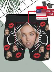 [DIY] Customized Underwear, Men's Underwear, Portrait Photo Customized Underwear, Christmas Gift, Novelty Underwear - Big Head Photo, Face Replacement, Comfortable Fabric, Gift For Friends/Partner/Lover, Party/Birthday/Christmas Gift, Gym Boy - màu đen - Xem 1