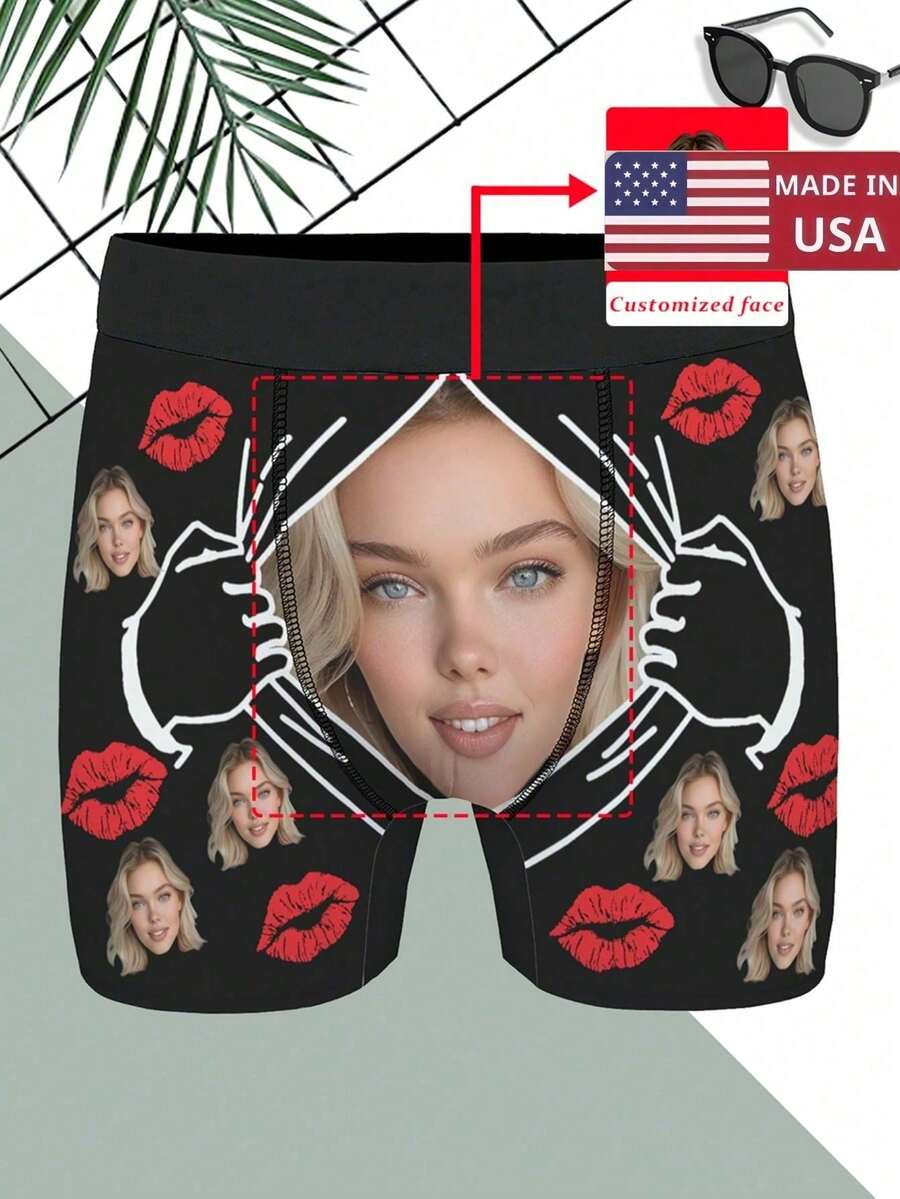 [DIY] Customized Underwear, Men's Underwear, Portrait Photo Customized Underwear, Christmas Gift, Novelty Underwear - Big Head Photo, Face Replacement, Comfortable Fabric, Gift For Friends/Partner/Lover, Party/Birthday/Christmas Gift, Gym Boy - màu đen - Xem 1