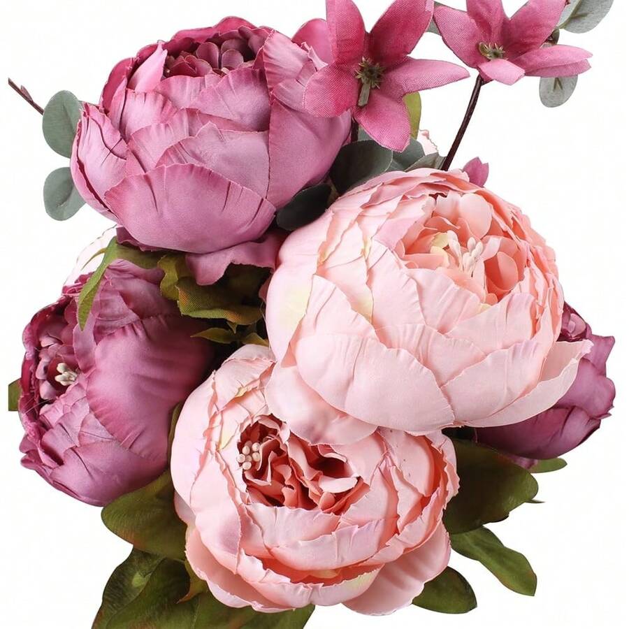 Duovlo Fake Flowers Vintage Artificial Peony Silk Flowers Wedding Home Decoration,Pack Of 1 (New Sweetened Bean),20.87*3.5,NewSweetenedBean - 新甜豆 - 查看 1