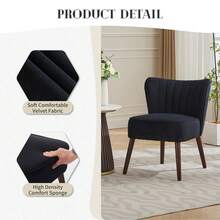 Sillón moderno sin brazos, tapizado en terciopelo suave, estilo mediados de siglo con patas ajustables, cómodo y versátil para dormitorio, cocina y comedor. - Negro - Ver 3