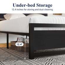 Allewie Full/Queen Bed Frame With Headboard, Heavy Duty Metal Platform Base With Strong Support, Underneath Storage Space, Stable Mattress Foundation, No Box Spring Needed, Black - 黑色 - 查看 5