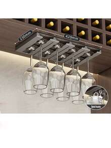 16.5" Stainless Steel Stemware Rack, Hanging Glass Drying Holder, Metal Organizer Rack For Bar & Restaurant, Matte Black, 6 Rows - Multicolor - View 9