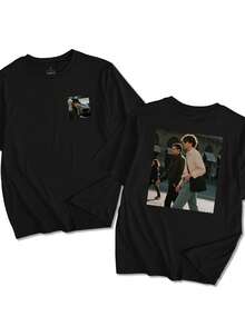 Customized Loose Comfortable Men's T-Shirt, Basic Tee, T-Shirt. Input Your Text - Name, Slogan, Fun Text, Blessing. Upload Your Photo (Partner, Boyfriend/Girlfriend, Pet, Group Photo). Suitable For Couples, Pranks, Surprise Gifts, Company Uniforms, Party Customization. Great Gift For Boyfriend, Family, Friends On Birthday, Holidays, Valentine's Day, Anniversary. - Black - View 4