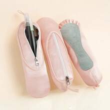 1个粉色芭蕾舞鞋造型化妆刷收纳包，可爱铅笔盒，独特设计，多功能收纳袋，可收纳眉笔、化妆刷、睫毛膏、口红等，方便携带，适合户外旅行，拉链文具包，化妆包，旅行必备 - 彩色 - 查看 5