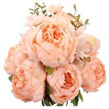 Duovlo Springs Flowers Artificial Silk Peony Bouquets Wedding Home Decoration,Pack Of 1 (Spring Orange-Pink),20.87*3.5,SpringOrange-Pink - 春季橙粉紅色 - 查看 1