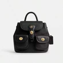 Coach Hadley Backpack CBH09 Women's Fashion Backpacks Refined Pebble Leather And Smooth Leather,Suitable For Daily Use,School,Shopping,Travel,Office And Casual,Perfect Gift For Her - 黑色 - 查看 3