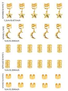 32 Stück Haarschmuck Set für Frauen - Stern & Mond Design, Haarclips, geeignet für Festivals, Partys, Alltagstragen, Anhänger, Geschenke, Festivals, Klammern, Haarspangen, Haarspangen, Kopfschmuck - Gold - Übersicht 5