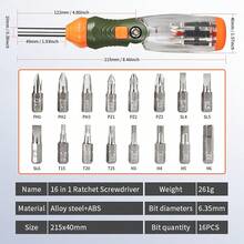 16-In-1 Multibit Ratcheting Screwdriver - All In One Screwdriver Set With Flat Head/Torx/Hex/Square/Repair Kit, 60 Degree Pivoting Adjustable Angle Magnetic Screw Driver Set (Orange) - Orange - View 4