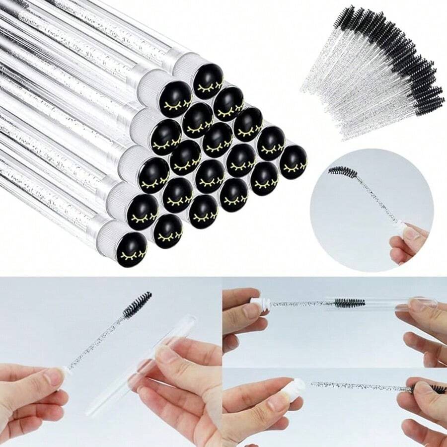Bộ 10 cọ trang điểm mắt hình mặt cười lấp lánh, có nắp đậy chống bụi, có thể tái sử dụng, cọ chuốt mascara lấp lánh, hộp đựng trong suốt, cũng có thể dùng làm cọ kẻ lông mày, cọ tán phấn mắt, cọ xoắn ốc. - Nhiều màu - Xem 1