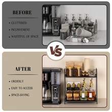 Countertop Coffee Station Organizer, 2 Tier Wooden Shelf For Coffee Bar Accessories, Condiment Storage Caddy For Kitchen, Home, Office,Coffee Bar Accessories,Coffee Bar - Brown/Black - 棕色 - 查看 10