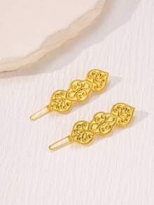 Herseygold 1 Cặp kẹp tóc nữ họa tiết hoa Ả Rập, phụ kiện cài tóc mạ vàng sang trọng kiểu Trung Đông, trang sức tóc cho cô dâu, đám cưới, lễ hội. - Vàng - Xem 6