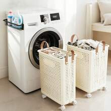 MG TIMES Foldable Slim Laundry Basket With Casters, Large Capacity, And Handle - Creamy White - View 7