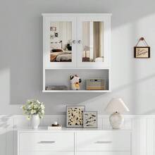 22x5.7x24.2 In Bathroom Cabinet With Mirror, Wood Medicine Cabinet With Adjustable Shelf, Wall Mount Cabinet Storage, Cupboard, White//Bathroom Cabinet Wall - trắng - Xem 4
