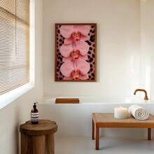 1 Pc Canvas Painting, Pink Orchid Wall Art, Magnificent Leopard Print, And Luxurious Floral Decorations , Wooden Framed Art,High Quality ,Thickness 2. 25cm/1in Thick Wall Art Printed Poster, Cuadros,Directly Hung For Family Gifts, Living Room Decoration, Bathroom Decoration, Bedroom Decoration, Kitchen Decoration, Bar Decoration, Office Decoration. Halloween, Christmas And Valentine's Day Gifts, 2D Flat - 彩色 - 查看 3