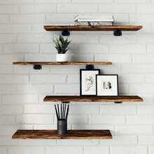 Larryhot Estantes pared 4 uds madera ingeniería roble humo 60x20x1,5 cm, Fácil de montar, elegante y hermoso, y conveniente para almacenar artículos, es una opción ideal para el almacenamiento y la decoración del hogar. - Marrón - Ver 1