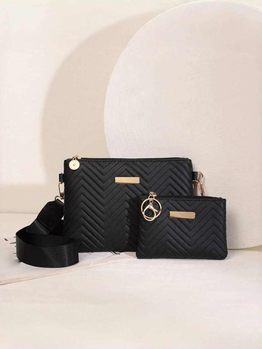 Women's Fashion Rhombus Woven Metallic Shiny, Chain Shoulder Crossbody Bag - Black - View 1