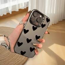 Funda de Teléfono con Estampado Moderno y Original, Funda de Teléfono de Pantalla Completa Negra con Patrón Artístico en Forma de Corazón para Apple  15 Pro Max/11 Pro Max/11 Pro/12/12 Pro/12 Pro Max/13/13 Pro/13 Pro Max/14/14 Pro/14 Pro Max/15/15 Pro Max/15 Pro/16/16 Pro/16 Pro Max Funda Protectora Diseño Único de Moda - 1 pieza - Ver 3