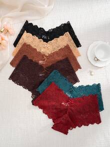 Slumbrini 6pcs/Pack Plus Size Women Sexy Lace Trim Bikini Panties - Multicolor - View 6