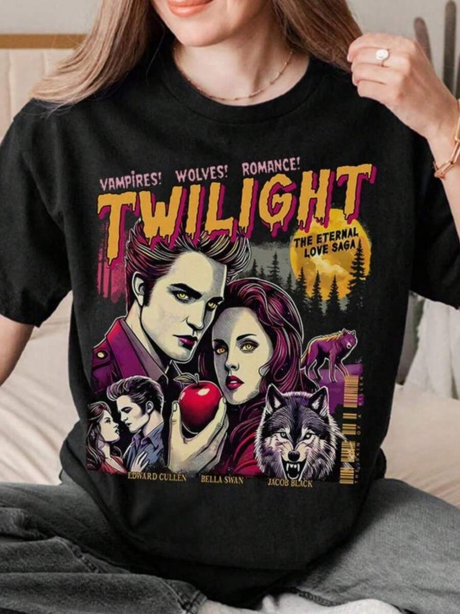 Retro Vintage Twilight Shirt Twilight Fans Homage T-Shirt Gift For Book Lover Twilight Saga Comic - Black - View 1