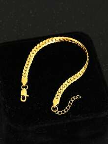 1条时尚金色不锈钢链手链，儿童饰品，街头嘻哈饰品，送给家人和朋友的绝佳礼物 - 金色 - 查看 2