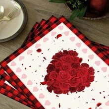 1pc/4pcs/6pcs Valentine's Day Themed Printed Linen Placemats, Suitable For Dining Table, Valentine's Day, Can Be Used As Valentine's Day Gift, Valentine's Day Decor, Applicable For All Seasons, Modern Washable Dining Table Mat, Room Decor, Coasters, Kitchen Dining Table Mats, Indoor/Outdoor Party Decor, Home Decor, Ideal Gift
