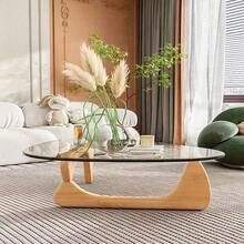 Living Room Coffee Table - A Triangular Glass Coffee Table With A Wooden Base. Abstract Dining Table, Study Room, Office, Hotel Balcony (Walnut TransparentWoodBlack Tea Table), Versatile And Comfortable - Apricot - View 3