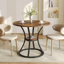 Tribesigns Round Dining Table For 2-4, 80cm Kitchen Dining Room Table With Storage & Metal Base, Small Wooden Circle Dinner Tables Space Saving Kitchen Tables For Living Room, Rustic Brown - Marrón - Ver 3