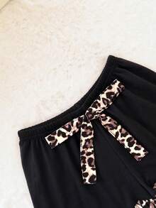 Women's 2 Piece Cheetah Print Cute Pjs Pajama Set Button Down Lightweight Pajamas Ruffle Shorts Lounge Sets  Pocket  Button Front    Short Sleeve - 黑色 - 查看 5