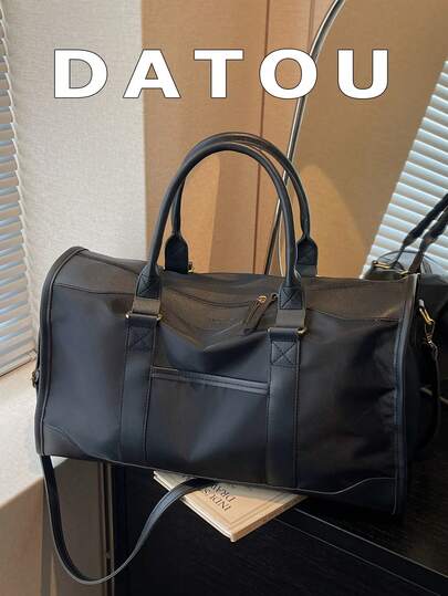 大容量极简旅行手提包，时尚撞色波士顿单肩包，休闲百搭，可单肩背或斜挎，黑/棕色配米色旅行包/过夜包，旅行收纳包，邮轮旅行必备，男女通用行李包/手提包，邮轮旅行必备，度假必备，男女旅行必备，假日必备，旅行必备