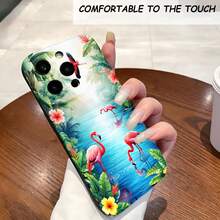 1PC Phone Case ,  Flamingo Tropical Leaves Flowers Water , Stylish Phone Case, Phone Decoration, All-around Lens Protection, Creative Small Gift, Funny Gift for Boys and Girls - Negro - Ver 2